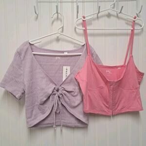 Lot of 2 NWT Pacsun Cropped Top Womens Small S Babydoll Corset Smocked Summer